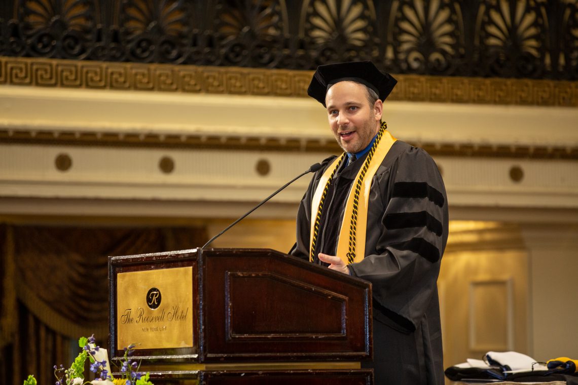 SUNY Optometry Class of 2019 president Dr. Jason Grygier brings greetings, The Roosevelt Hotel, Manhattan, May 23, 2019
