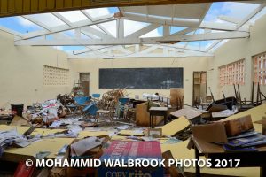 Classroom wrecked by hurricane damage